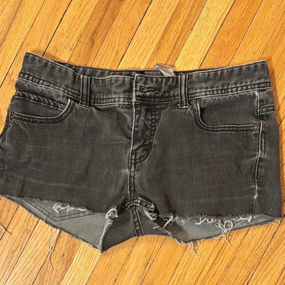 Free People Black Jean Shorts Distressed Frayed Hem
